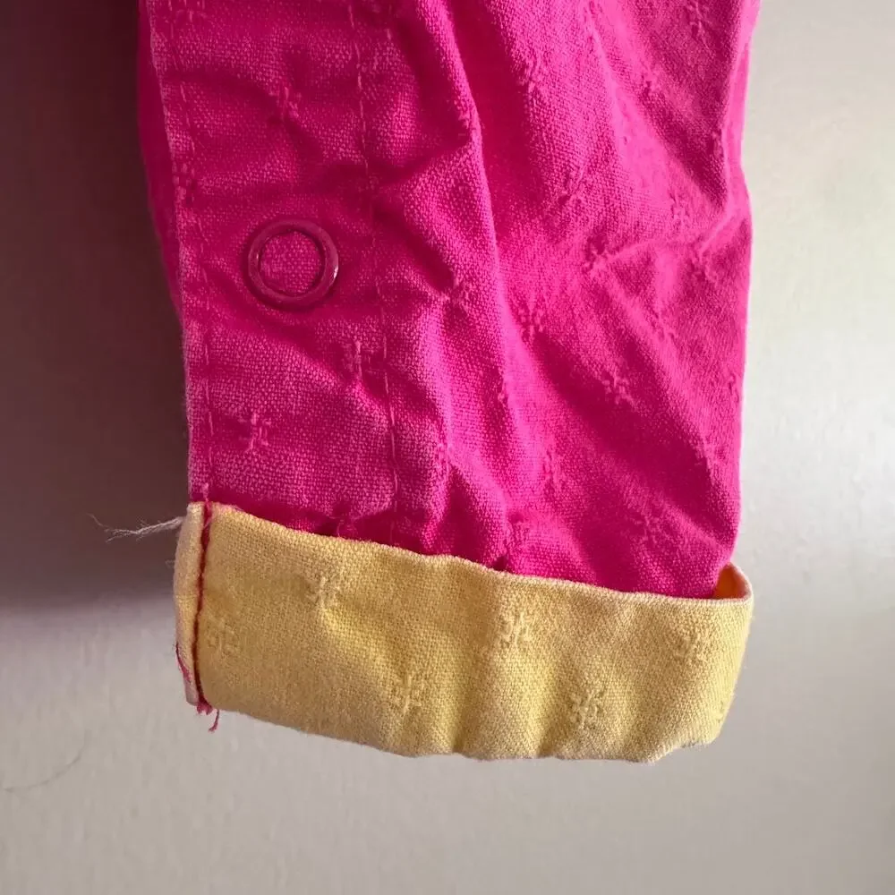 Vintage OshKosh B'Gosh Pink Colorblock Overalls Dancing Bear 1990s Rare USA 24M